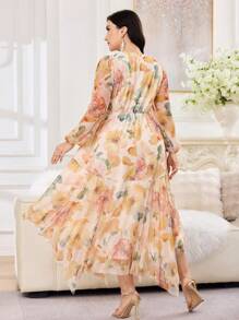 Modelyn Robe longue à manches longues et imprimé floral avec torsade à l'avant pour grandes tailles