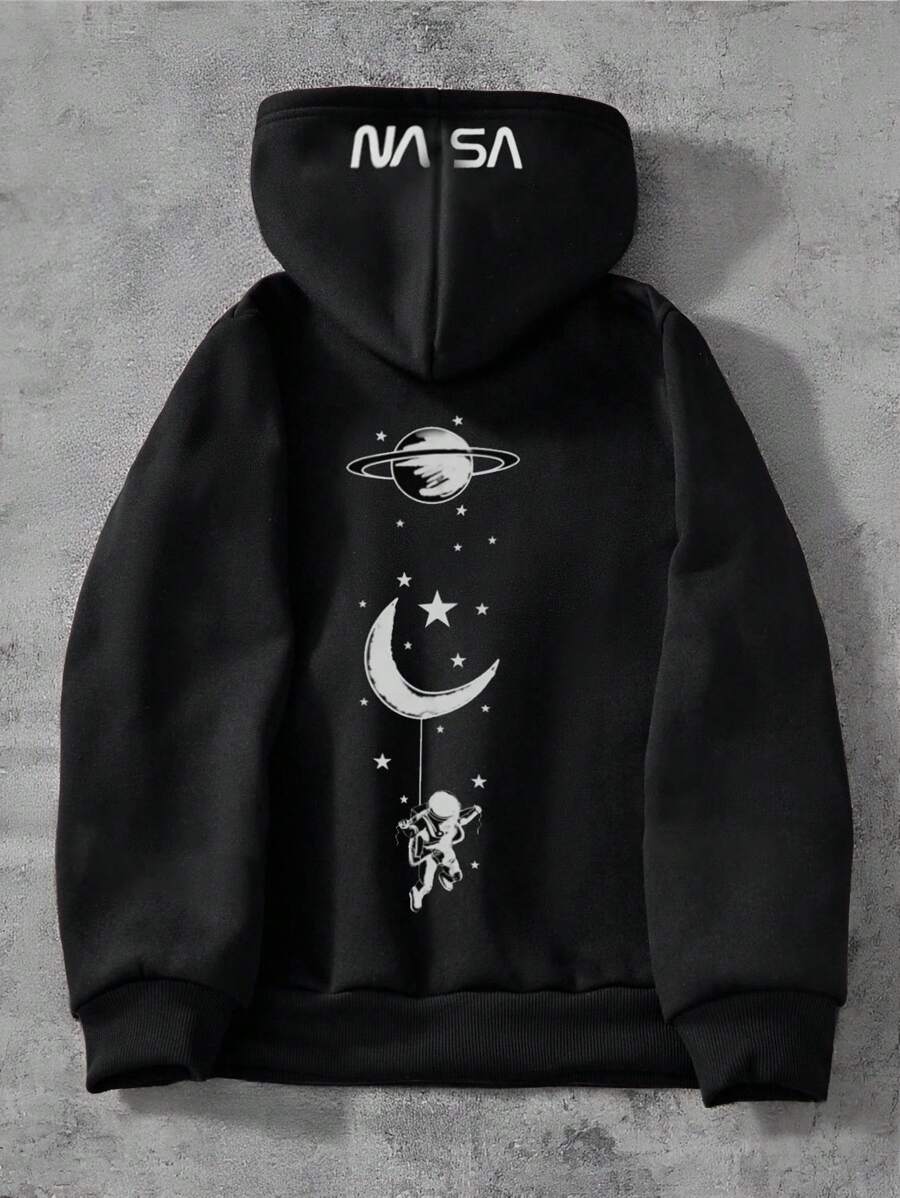 SHEIN Explorewe Sudadera con estampado de astronauta y espacio exterior para niño preadolescente - Negro - Ver 1