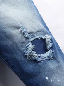 Manfinity Homme Men's Casual Washed Ripped Slim Fit Jeans - Medium Wash - View 5