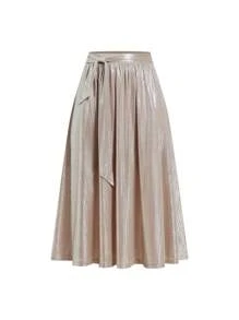 Gownix Women's Solid Color Knotted Waist Elegant Skirt Summer  Sparkly  Summer Clothes Honeymoon Outfits Woman Fairycore - Champagne - View 6