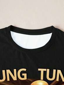 Manfinity Dauomo 男士字母与图案印花休闲圆领短袖 T 恤，夏季 - 彩色 - 查看 3