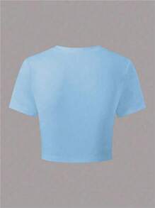 Tween Girl Floral Print Summer Casual Round Neck Short Sleeve T-Shirt