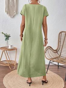 SHEIN Solid Color Knitted Loose Maternity Dress - Green - View 2