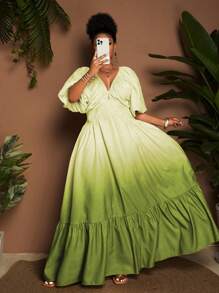 Maweii 大码优雅渐变色连衣裙，度假风格 - 彩色 - 查看 4