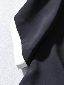 SHEIN Clasi 2pcs/Set Women Solid Woven Shirt And Slit Back Skirt, Cinched Waist Waist Semi-Formal Summer Suit - Black - View 7