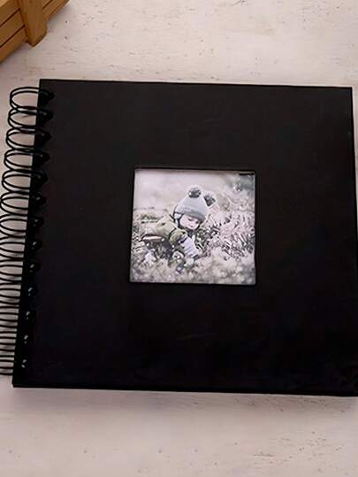 1pc, Scrapbook Photo Album With Black Inner Cowhide Paper Pages, 7x7 Inches, 20 Pages, DIY Notebook, Wedding Anniversary Memory, Travel, Guest, Christmas, Gift Giving, Message Book, Birthday, Valentine's Day Gift