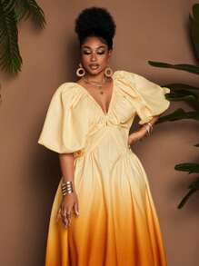 Maweii Plus Size Gradient Dress, Casual Holiday Style - Multicolor - View 2