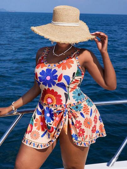 Slaydiva Plus Size Women Simple One-Piece Swimsuit, Suitable For Daily Summer Wear,Beach Outfits For Woman,Beach Dresses For Women,Boho