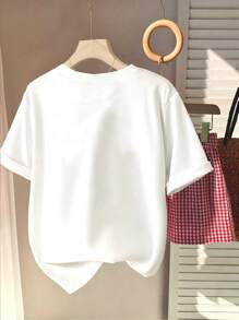 INAWLY Women's Summer Cute Letter Print Round Neck Short Sleeve T-Shirt, Summer Strawberry Fruit Pattern Top