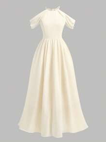SHEIN Pitira Vestido con un hombro y pliegues en línea A, con mangas abullonadas, de color champán, elegante, adecuado para bodas, fiestas, ir al trabajo, de compras, fiestas de cumpleaños, vuelta al cole, verano, playa, vacaciones, para adolescentes