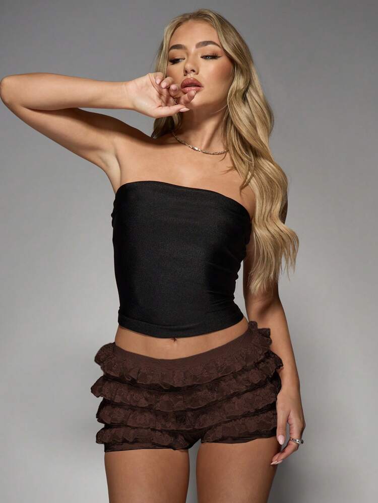 MISSGUIDED Lace Layered Ruffle High Waisted Booty Shorts Festival Summer Party Mini Shorts Dance Performance Shorts