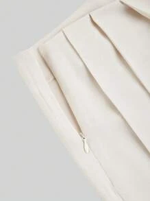 SHEIN PETITE Pantaloni larghi casual da lavoro plissettati di colore unito e ampi per donna