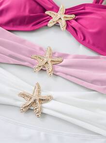 Swim Oasis Plus Size One-Piece Swimsuit & Skirt 2pcs Set, Multi-Color Metal Starfish Decor, Minimalist Design, Women Summer Beach Vacation Ibiza Outfit