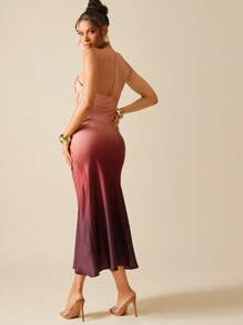 Hauture 渐变色缎面吊带露背长裙