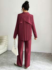 Chiquease Set de 2 piezas de mujer de manga larga plisado, semiformal y casual - Burdeos - Ver 3