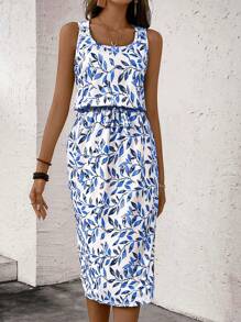 EMERY ROSE Women Botanical Printed Tank Dress Maxi Women Outfit - Blue - View 5