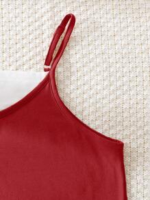 Mono de niña preadolescente con bloques de color y doble bolsillo para el verano - Rojo - Ver 7