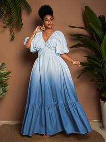 Maweii Rochie elegantă cu mâneci scurte, cu fantezi, cu decolteu în V adânc, pentru femei de mărime mare - Multicolor - Vizualizare 4