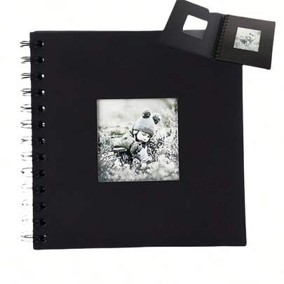 1pc, Album ảnh sổ lưu niệm có trang giấy da bò bên trong màu đen, 7x7 inch, 20 trang, Sổ tay tự làm, Kỷ niệm ngày cưới, Du lịch, Khách, Giáng sinh, Tặng quà, Sổ tin nhắn, Sinh nhật, Quà tặng ngày lễ tình nhân