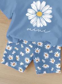 SHEIN 2件套年轻女孩休闲简约短袖短裤套装，夏季 - 彩色 - 查看 4