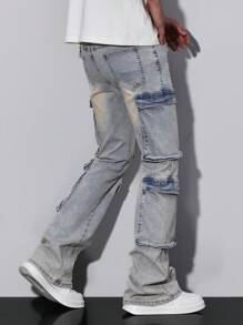 Manfinity Homme Herren Jeans große Größen in Loose Fit mit abgenutztem Effekt und Cargo-Tasche, ganzjährig - Helle Waschung - Übersicht 7