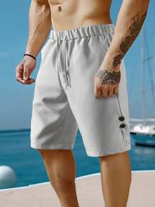 Manfinity RSRT Pantaloni scurți casual pentru bărbați, cu șnur în talie, cu buzunar, cu design