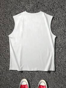Manfinity EMRG Men's Loose Fit Sleeveless Tank Top, American Street Hip Hop Style - White - View 2
