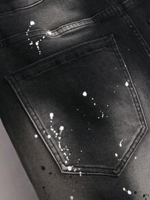 Manfinity Homme Men's All Over Print Distressed Pocket Casual Denim Shorts Men S Designer Jeans Ripped Jean Shorts Men Tropical Street Hang Out, Emo Style - Dark Grey - View 5