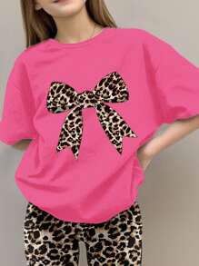 SHEIN Tween Girls Casual Minimalist Short Sleeve Top And Pants 2 Pieces Set, Summer - Multicolor - View 3