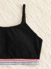 Maiô Bikini de duas peças com decoração de fita de contraste, cor sólida, para adolescentes, para praia e férias de verão