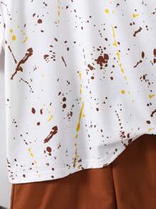 2 Piezas/Set Camiseta blanca de estampado de graffiti y pantalones cortos negros holgados para niños jóvenes, conjunto de dos piezas adecuado para primavera y verano, apropiado para la vida diaria, deportes, campus, reuniones, festivales, actuaciones, fotografía y temporada de regreso a clases. - Multicolor - Ver 5