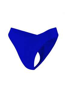 Swim Basics Summer Beach Ladies' Solid Color Pleated Bikini Bottoms Carnival - Royal Blue - View 4