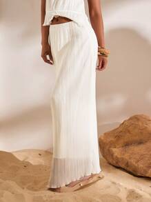 纯色梭织修身低腰女裙，适合假日夏季度假穿着 - 白色 - 查看 6