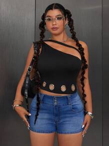 SHEIN ICON Summer Fashion Washed Elastic Slim Fit Shorts - Medium Wash - View 3