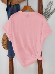 INAWLY 女式加大码豹纹蝴蝶结印花短袖休闲T恤，夏季 - 粉色 - 查看 2