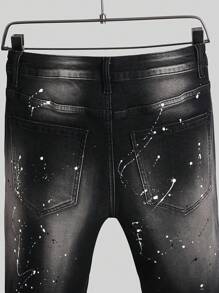 Manfinity Homme Men's All Over Print Distressed Pocket Casual Denim Shorts Men S Designer Jeans Ripped Jean Shorts Men Tropical Street Hang Out, Emo Style - Dark Grey - View 4