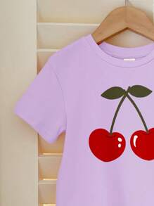 SHEIN Baby Girl Casual Minimalist Crew Neck Short Sleeve T-Shirt + Leggings Set, Suitable For Spring/Summer - Multicolor - View 5