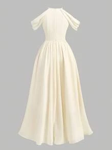 SHEIN Pitira Vestido con un hombro y pliegues en línea A, con mangas abullonadas, de color champán, elegante, adecuado para bodas, fiestas, ir al trabajo, de compras, fiestas de cumpleaños, vuelta al cole, verano, playa, vacaciones, para adolescentes