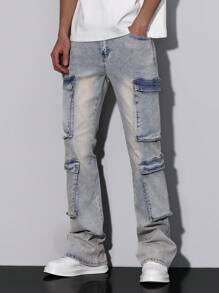 Manfinity Homme Herren Jeans große Größen in Loose Fit mit abgenutztem Effekt und Cargo-Tasche, ganzjährig - Helle Waschung - Übersicht 5
