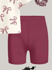 SHEIN Leap Crew 2pcs/Set Teen Girls Casual Loose Fit Short Sleeve T-Shirt And Leggings Outfit, Suitable For Summer - Multicolor - View 6