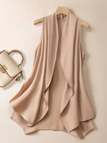 Franclia Sleeveless Asymmetrical Lightweight Vest Jacket - Brown - View 3