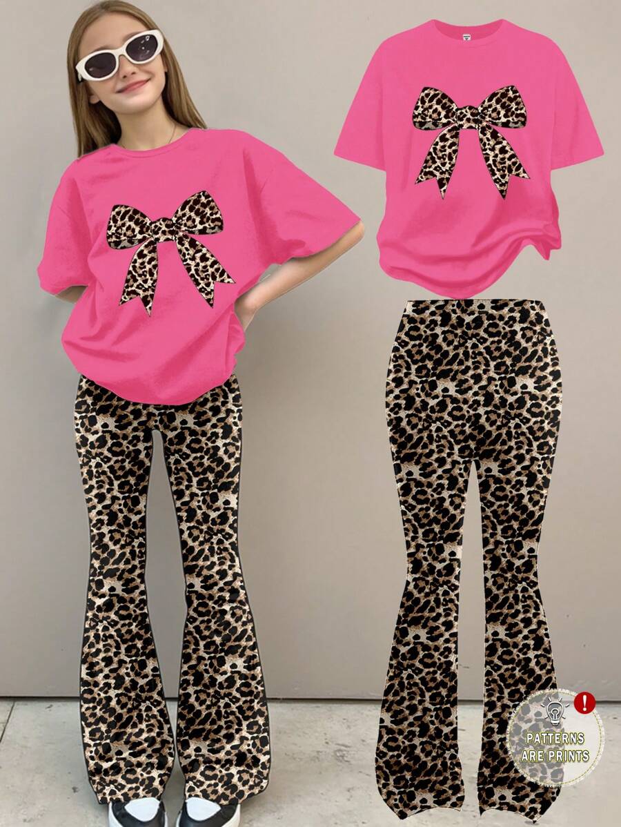 SHEIN Tween Girls Casual Minimalist Short Sleeve Top And Pants 2 Pieces Set, Summer - Multicolor - View 1