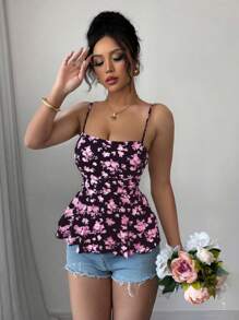 Elenzga Áo ba lỗ in hoa thanh lịch lãng mạn mùa hè cho nữ - Nhiều màu - Xem 4