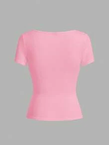 SHEIN EZwear 3 件女士黑色、灰色、粉色短袖短款休闲紧身 T 恤，适合夏季 - 彩色 - 查看 6