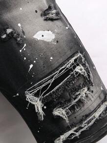 Manfinity Homme Men's All Over Print Distressed Pocket Casual Denim Shorts Men S Designer Jeans Ripped Jean Shorts Men Tropical Street Hang Out, Emo Style - Dark Grey - View 6