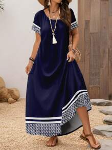 EMERY ROSE 大码经典花卉印花休闲宽松夏季连衣裙，适合度假 - 彩色 - 查看 8