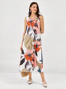 Miaspire 女式热带花卉印花休闲长款夏季连衣裙