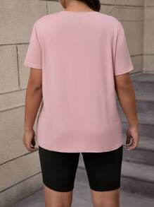 Flirla Milan Slogan Letter Print Crew Neck Short Sleeve Sports 2pcs Set For Plus Size - Multicolor - View 2