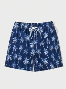 Manfinity Swimmode Men's Fashion Beach Shorts, Suitable For Summer Men Swim Trunks Beachwear For Men, Hawaiian - Navy Blue - View 5