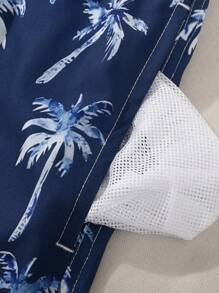 Manfinity Swimmode Men's Fashion Beach Shorts, Suitable For Summer Men Swim Trunks Beachwear For Men, Hawaiian - Navy Blue - View 6